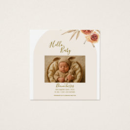 Hallo Baby Crème Pastel Gedroogde Bloemen Vierkante Visitekaartjes