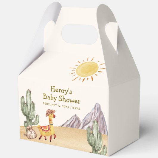 Hallo Baby Desert Cactus Llama Cowboy Baby shower Bedankdoosjes (Achterkant)