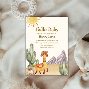 Hallo Baby Desert Cactus Llama Cowboy Baby shower Kaart