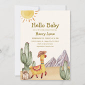 Hallo Baby Desert Cactus Llama Cowboy Baby shower Kaart (Voorkant)