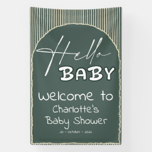 Hallo Baby Donkergroene Strepen Baby Shower Spandoek
