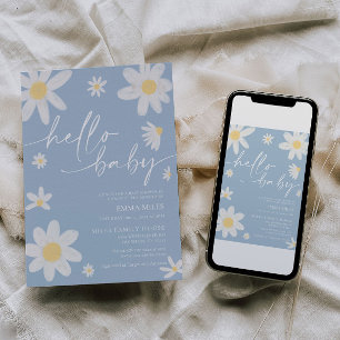 Hallo Baby Dusty Blue Daisy Baby shower Kaart