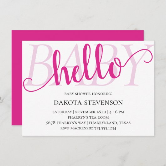 Hallo Baby Eenvoudig Heet Roze | Magenta Script Sh Kaart (Voorkant / Achterkant)