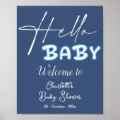 Hallo Baby Elegant donkerblauw Baby shower Welkom Poster (Voorkant)
