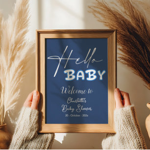 Hallo Baby Elegante Donkerblauwe Baby Shower Welko Poster