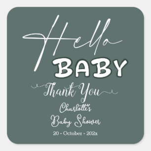 Hallo Baby Elegante Donkergroene Baby Shower Vierkante Sticker