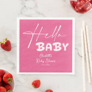 Hallo Baby Elegante Donkerroze Baby Shower Servet