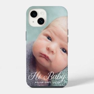 Hallo Baby Foto Chic Witte Script Aangepaste Pasge iPhone 14 Hoesje