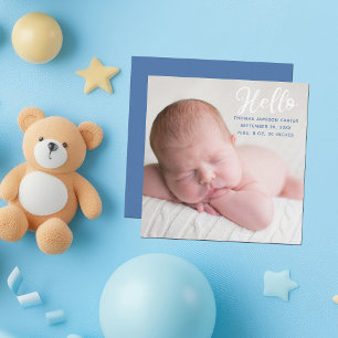 Hallo Baby Foto Eenvoudige Jongen Geboorteaankondi Notitiekaartje
