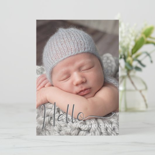 hallo Baby Foto geboorteaankondiging Aankondiging (Staand voorkant)