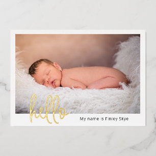 Hallo Baby Foto Moderne Folie Geboorteaankondiging Uitnodiging