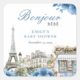 Hallo Baby Franse Blauwe Baby Shower Vierkante Sticker