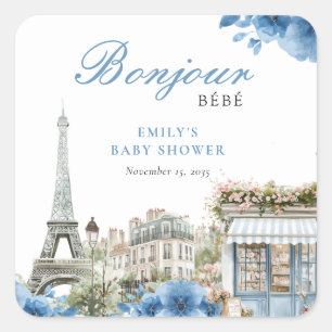 Hallo Baby Franse Blauwe Babyfeest Vierkante Sticker