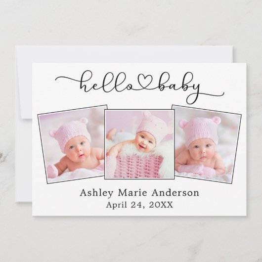 Hallo Baby Kalligrafiescript Hart 4 foto's Aankondiging (Voorkant)