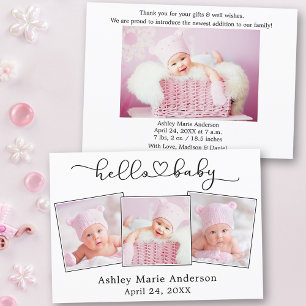 Hallo Baby Kalligrafiescript Hart 4 foto's Aankondiging
