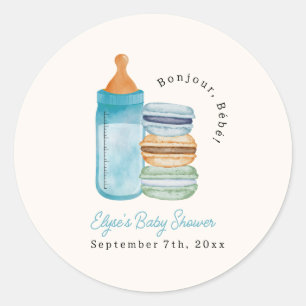 Hallo Baby Macarons & Milk Boy Baby Shower Ronde Sticker