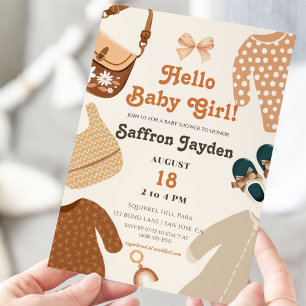Hallo Baby Meisje Kleding Retro Aardse Baby shower Kaart