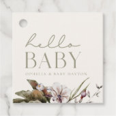 HALLO BABY | Minimalistische Sage & Ivoor Welkom Bedankjes Labels (Voorkant)