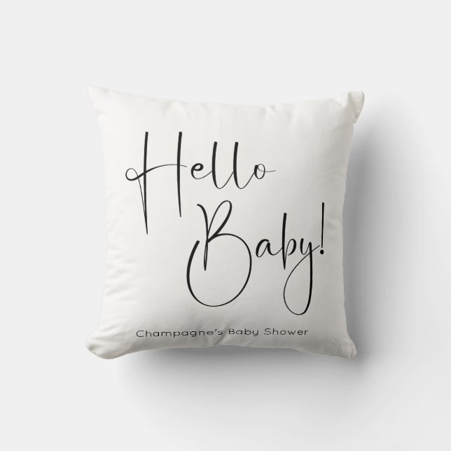Hallo Baby Modern Script-Baby shower Kussen (Voorkant)