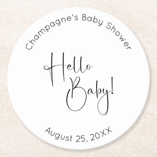 Hallo Baby Modern Script-Baby shower Ronde Kartonnen Onderzetter (Voorkant)