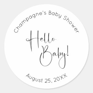 Hallo Baby Modern Script-Baby shower Ronde Sticker