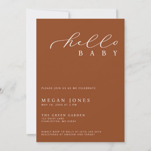 Hallo Baby Modern Script Minimalistisch Baby showe Kaart (Voorkant)