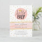 HALLO BABY · Moderne Meisjes BabyDouche uitnodigin Kaart (Staand voorkant)