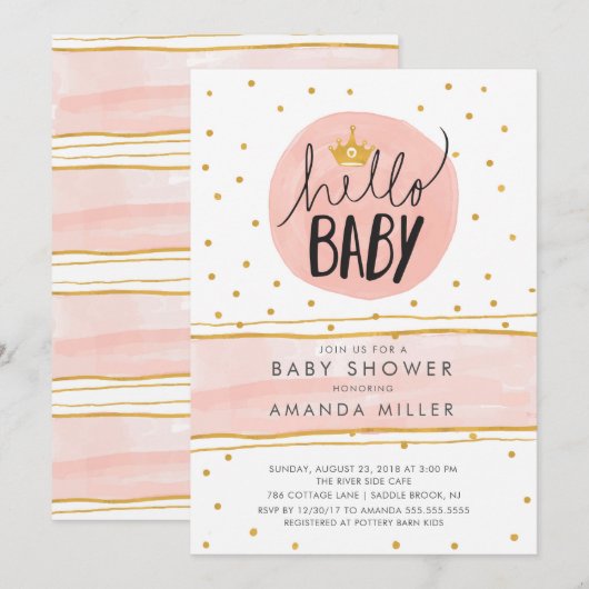 HALLO BABY · Moderne Meisjes BabyDouche uitnodigin Kaart (Voorkant / Achterkant)