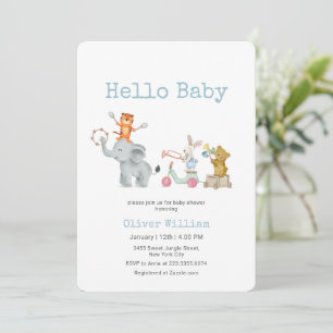 Hallo Baby Muzikale Olifanten Parade Baby Shower   Kaart