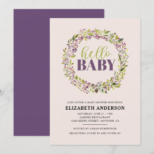 Hallo Baby Paarse krans Baby shower Kaart