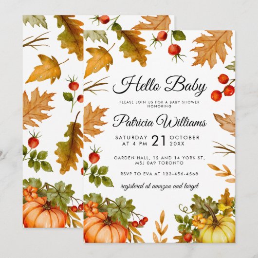 hallo Baby Pumpkin najaar Baby shower Kaart (Voorkant / Achterkant)