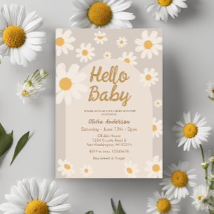 Hallo Baby Retro Boho Daisy Baby shower Uitnodigin Kaart