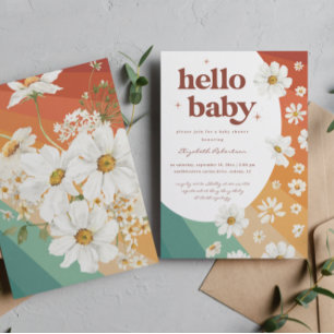 Hallo Baby Retro Madeliefje Regenboog Baby Showe Kaart