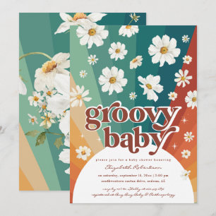 Hallo Baby Retro Madeliefje Regenboog Baby Showe Kaart