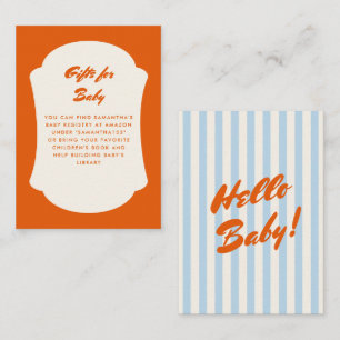 Hallo Baby Retro Oranje Abstract Lijst Baby shower Informatiekaartje