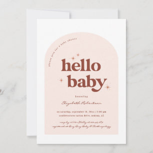 Hallo Baby Retro Roze & Terracotta Baby Shower Kaart