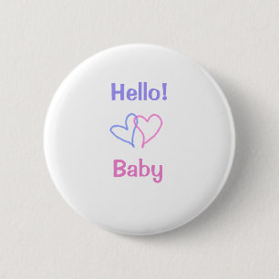 Hallo baby roze paarse hart naam waterverf boho ronde button 5,7 cm
