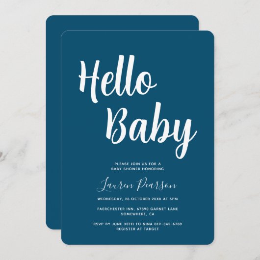 Hallo Baby Rustic Ocean Blue Baby shower Kaart (Voorkant / Achterkant)