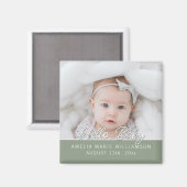 Hallo Baby Sage Green Fun Script Magneet (Voorkant / Achterkant)