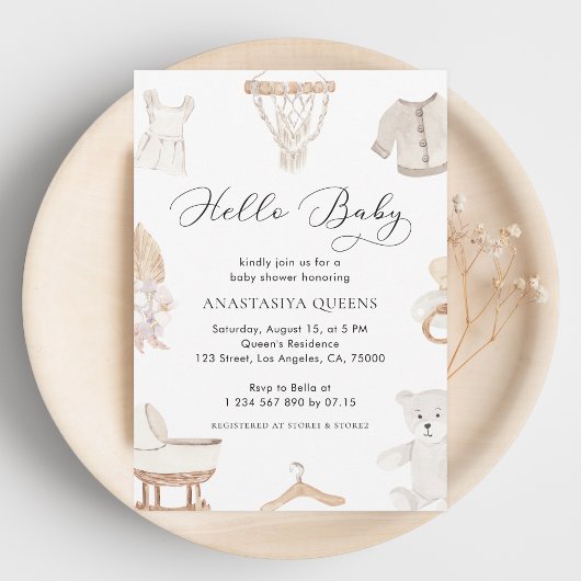 Hallo Baby shower Boho White Kaart