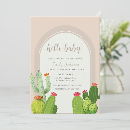 Hallo Baby shower Eenvoudige Neutrale Boho Cactus Kaart (Staand voorkant)