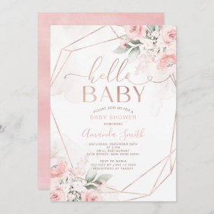 Hallo Baby shower Elegant roze bloemen Kaart