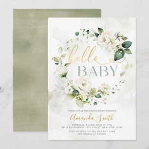 Hallo Baby shower Elegant wit groen Floral Kaart