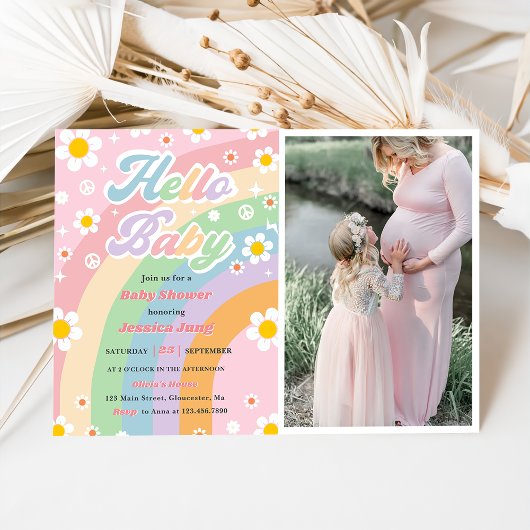 Hallo Baby shower Groovy Retro Boho Daisy Kaart