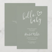 Hallo Baby Shower Neutrale Saliegroene QR Code Kaart (Voorkant / Achterkant)