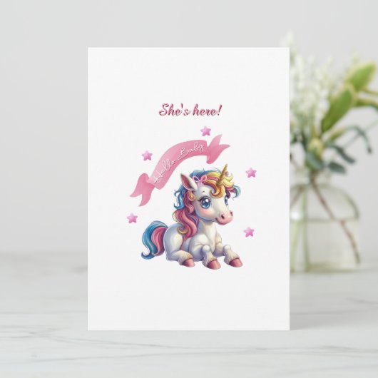 hallo "Baby Unicorn" Ontwerp Geboorte Aankondiging (Staand voorkant)