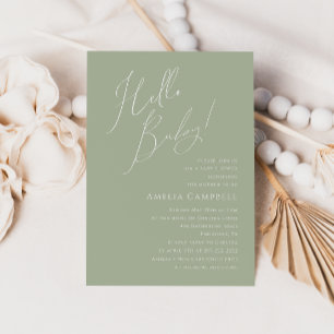 Hallo Baby Whimsical Sage Green Baby Shower Kaart