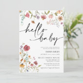 hallo Baby Wildbloem Thema Baby shower Uitnodiging (Staand voorkant)