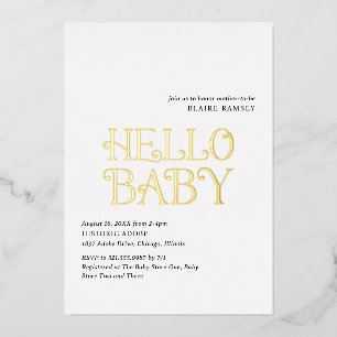 Hallo Baby Zwart Wit Modern Baby shower Folie Uitnodiging