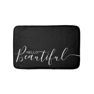 hallo Beauful Black White Typography Modern Badmat